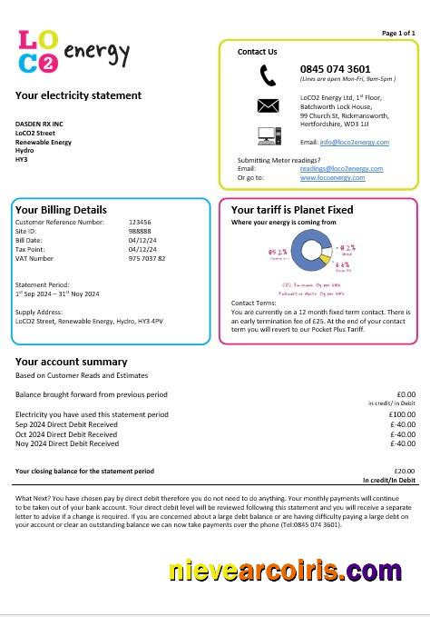 United Kingdom LoCO2 Energy business utility bill